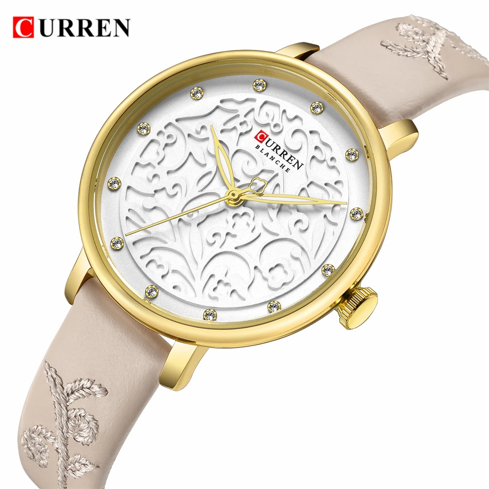 

Часы CURREN женские с японским механизмом, роскошные брендовые ультратонкие Кварцевые водонепроницаемые подарочные, с кожаным ремешком