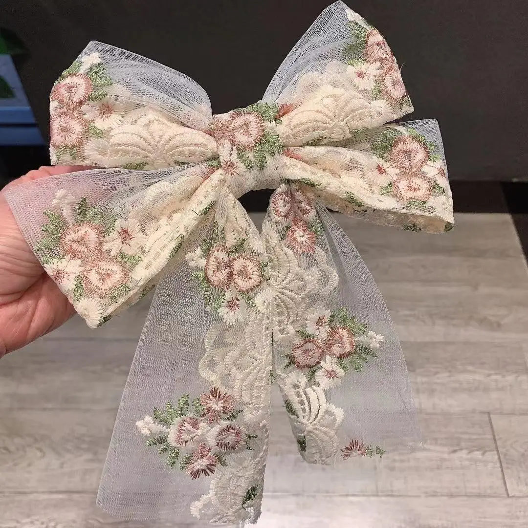 Заколка для волос с бантом и вышивкой в Корейском стиле тканевые заколки