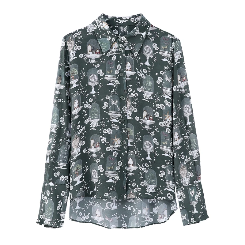 

COIGARSAM Shirt Womens Tops Spring 2021 New Print Full Sleeve Silk Women Shirts