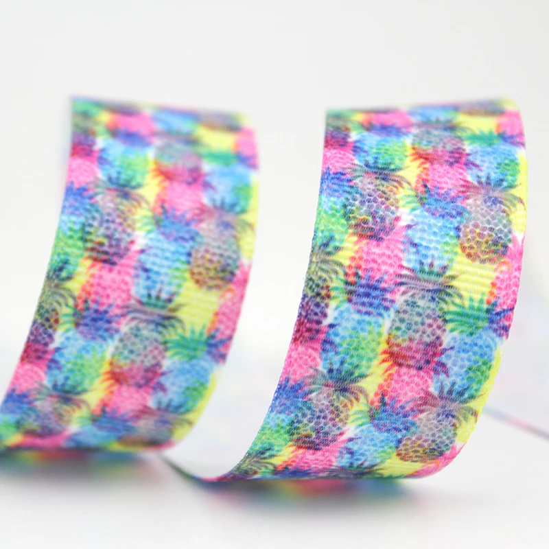 

Magic colored pineapple printed grosgrain ribbon 16-75mm DIY handmade materials hair accessories wedding gift wrap tape ribbons