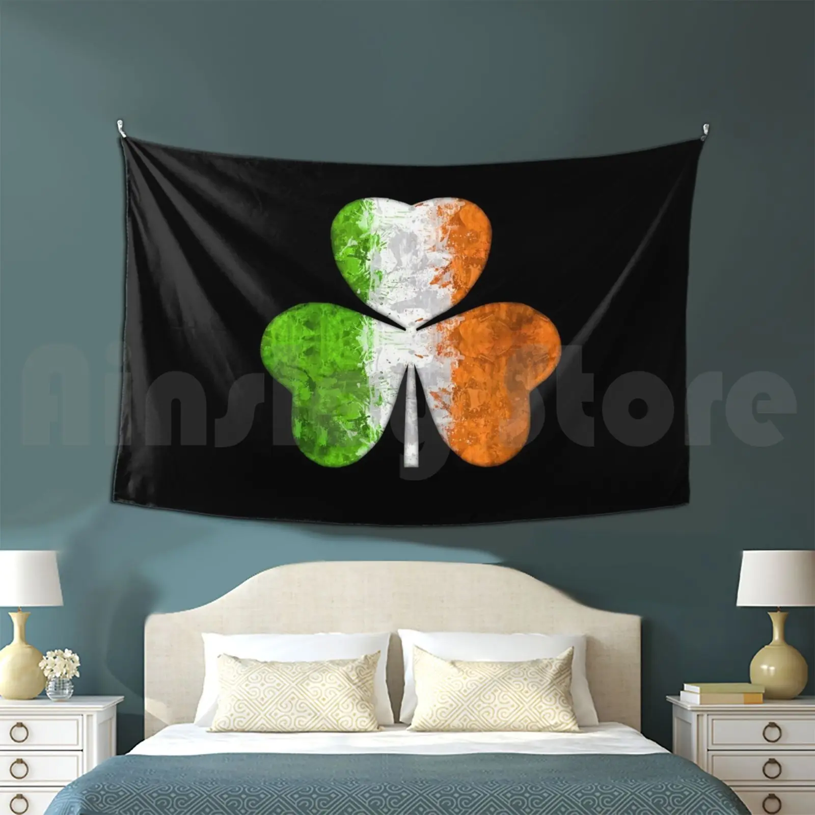 

Irish Shamrock Grunge Tapestry Living Room Bedroom Irish Ireland Shamrock St Paddy Lucky Leprechaun
