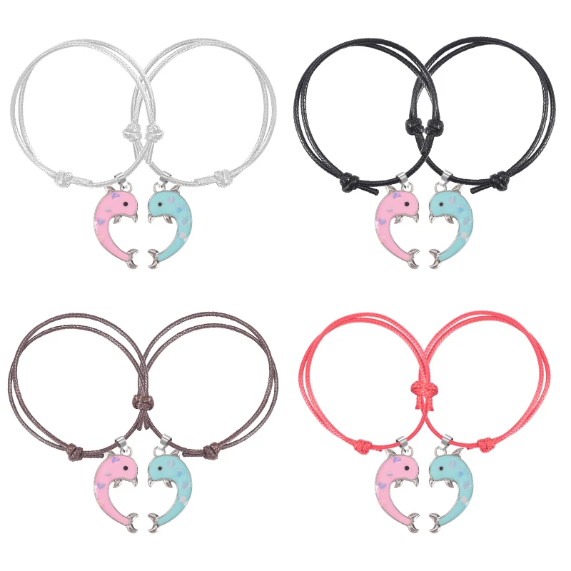 2 Pieces / Set Of Good Friends Series Fashion Ladies Bracelet Blue Pink Animal Dolphin Alloy Pendant Couple Jewelry Simple Gift | Украшения
