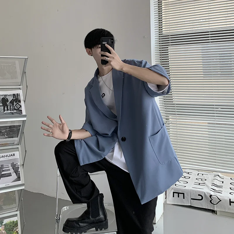

Summer Short-sleeved Blazer Men's Fashion Business Society Mens Dress Jacket Korean Loose Solid Color Casual Suit Jacket Men