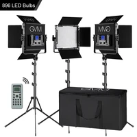 gvm 896s bi color led video shooting studio photographic lighting 3 lights panel kit 896 lamp beads dimmable wireless remote 50w