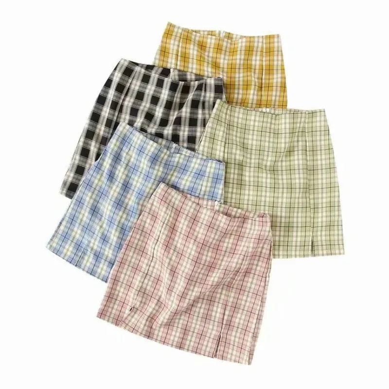 

Plaid Skirt Pencil Streetwear Vintage Elegant High-Waist Korean Womens Harajuku