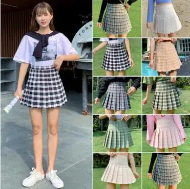 Skirt women's summer 2021 new Korean high waist thin versatile anti light A-line Plaid pleated skirt skirt