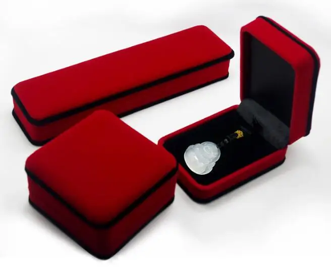 

Customized LOGO Wine Red Velet Jewelry Box 100PCS/LOT Ring Necklace Stroage Box With Black Edge