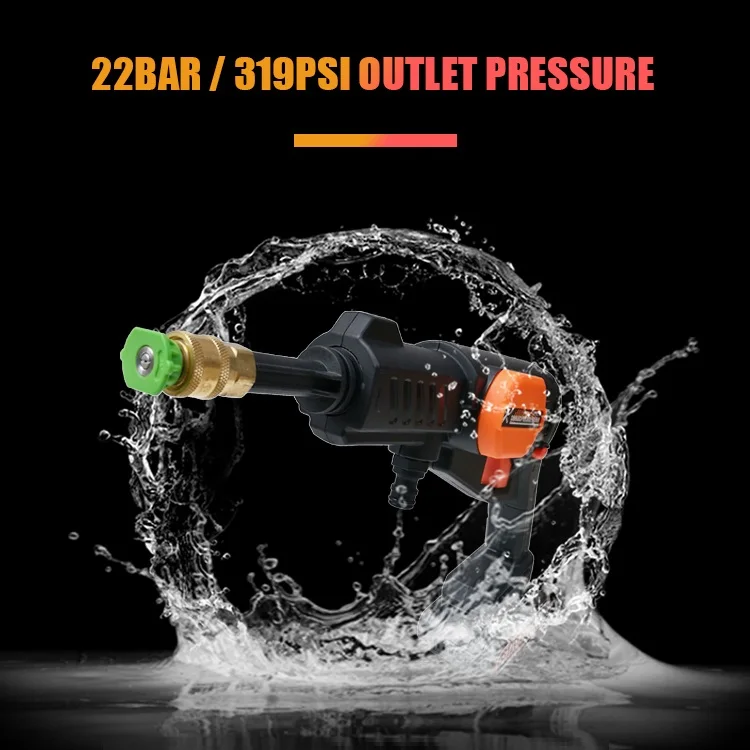 للبيع 22Bar/319PSI المحمولة عالية الضغط اللاسلكية الكهربائية عالية الطاقة غسيل السيارات البنادق آلة 0-4000mAh قابلة للشحن غسل مضخة