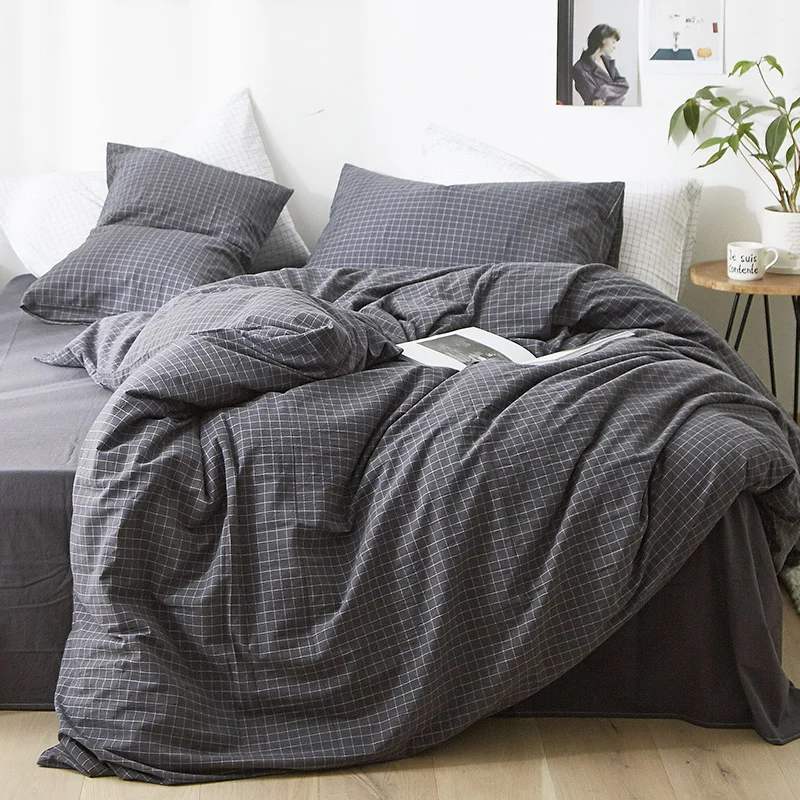 

Japanese four piece set of pure cotton water washed cotton bed sheet quilt cover genuine student dormitory three piece set