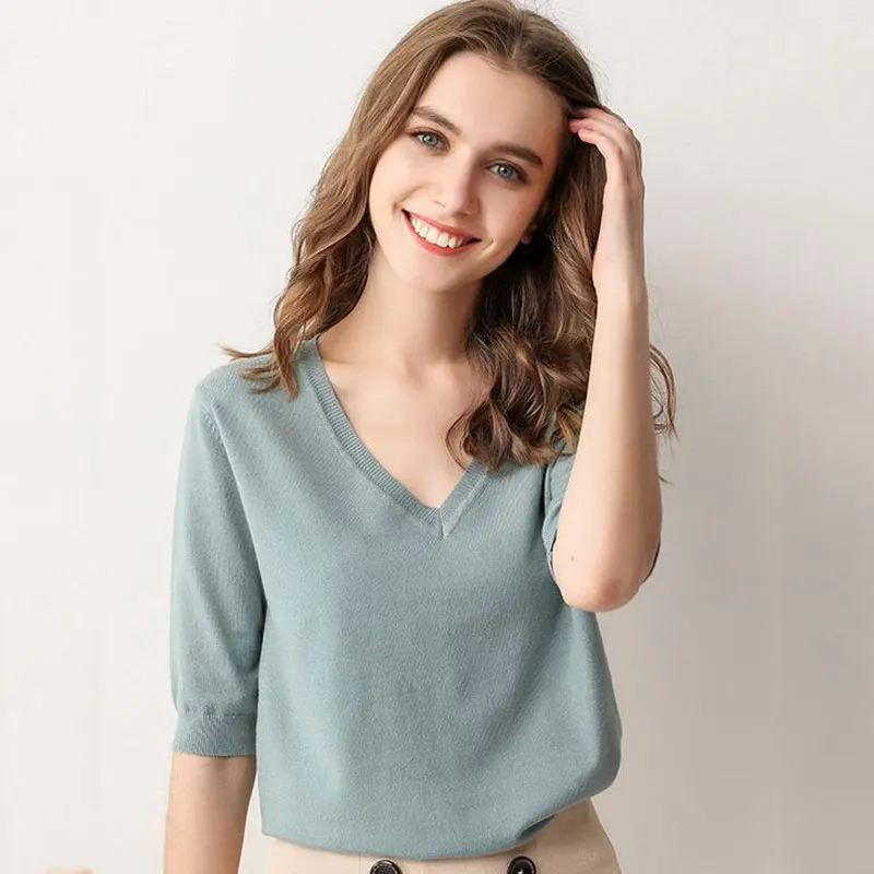 Женский свитер с v-образным вырезом свободный пуловер в Корейском стиле трикотаж
