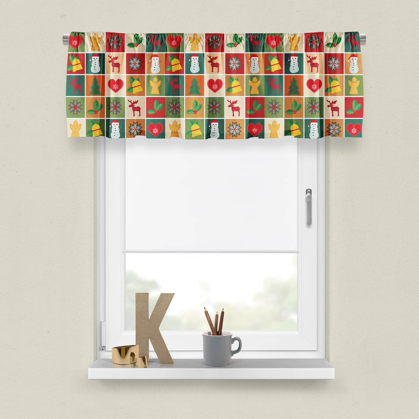 Persianas romanas personalizadas para Navidad, cortinas cortas modernas, coloridas, para ventana peque&ntilde;a, sala de estar, cocina, puerta de armario de almacenamiento-2