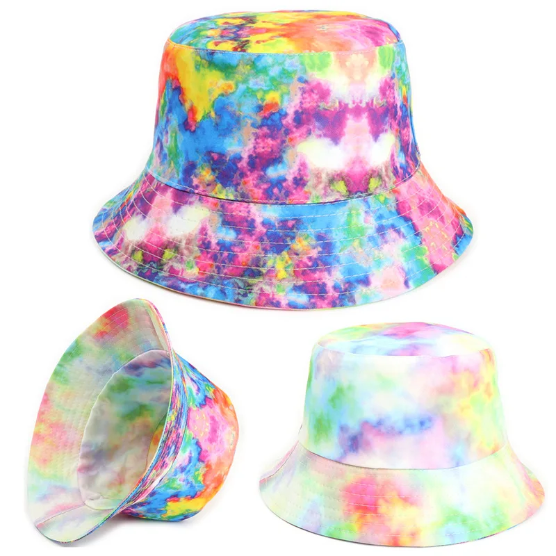 

New Fashion Double Sided Tie Dye Bucket Hats Women Men Multicolor Fisherman Hat Leisure Outdoor Sun Hat Sport Style