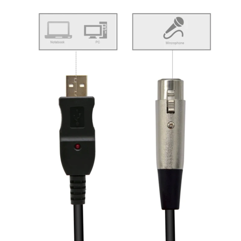 

USB Microphone Cable 3 Meters USB Male To XLR Female Cable 16 Bit 48/44.1KHz High Sound Quality Input Connector Adapter