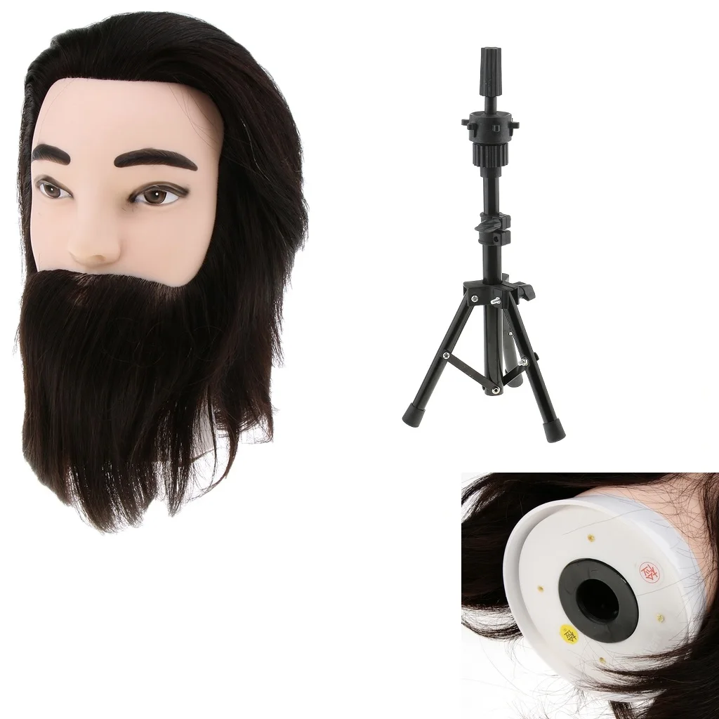 

Man Mannequin Head 100% Human Hair Cosmetology Hairdressing + Tripod Stand