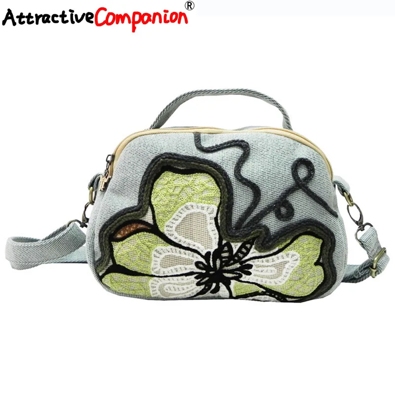 Женская парусиновая сумка с вышивкой и цепочкой из хлопка|Сумки ручками| |
