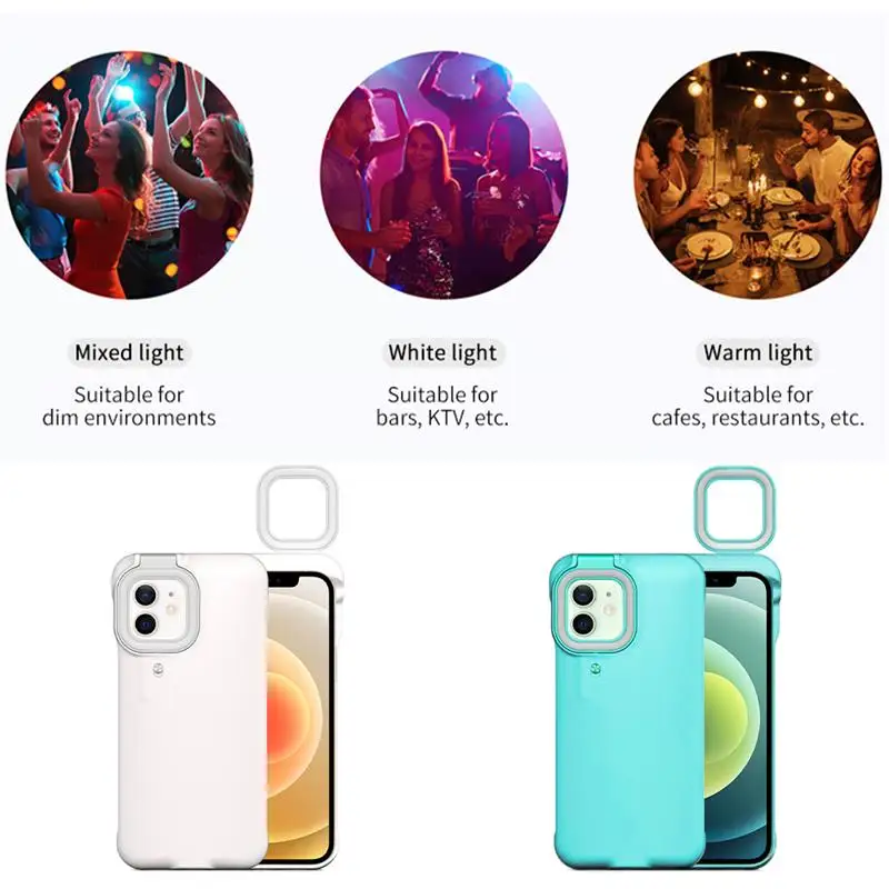 

Fill Light Phone Case for iPhone 12 Front and Back Selfie Beauty Ring Light Flash Case Cell Phone Protection Case