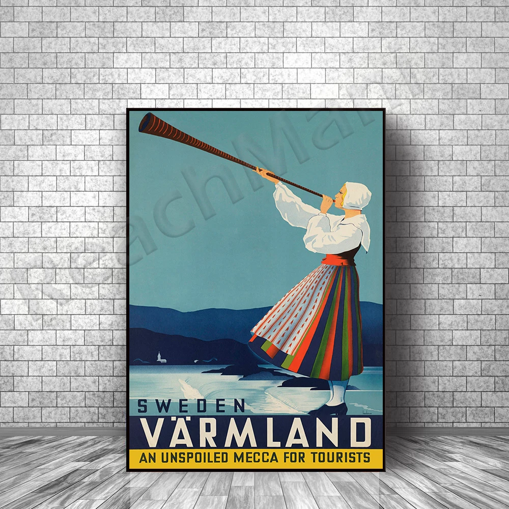 

Sweden Travel Poster | Retro Travel Print Wall Art Print Canvas Printed Wall Decoration Decoration