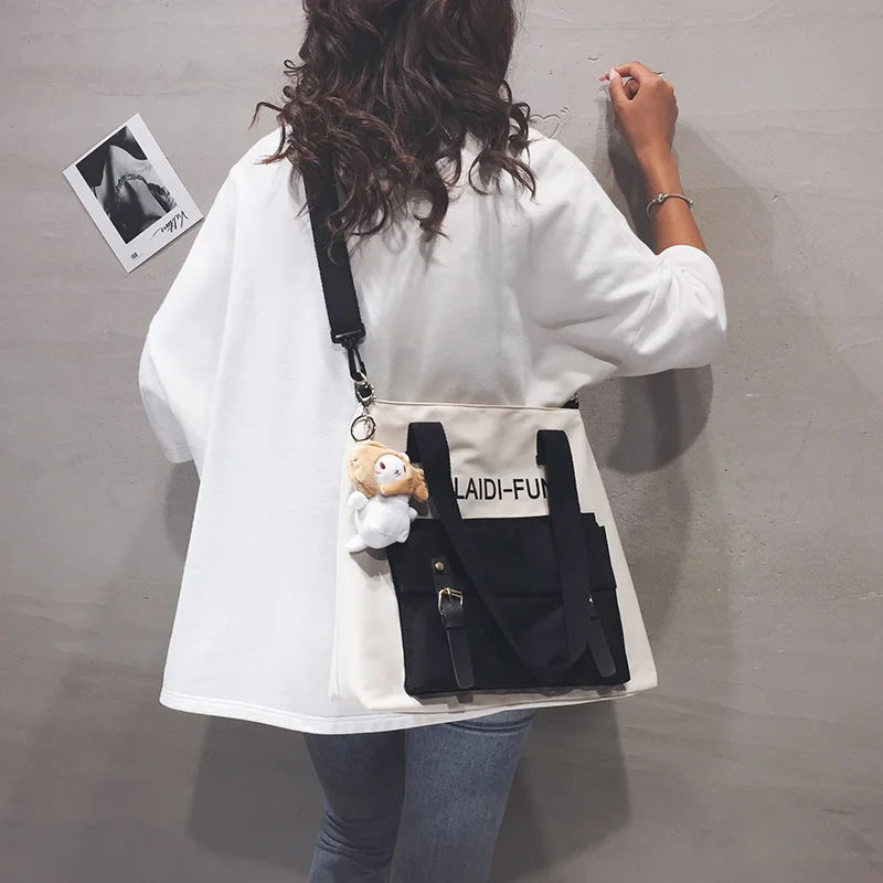 

Симпатичные вместительные холщовые сумки, женские сумки, сумка через плечо со вставками, Студенческая сумка в японском стиле, новинка 2021