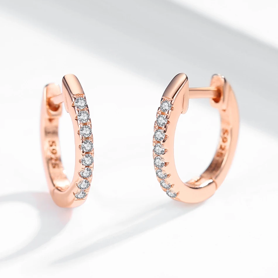 ELESHE Rose Gold Stud Earrings 925 Sterling Silver Crystal Circle Luxury For Women Fashion Jewelry Female Brincos | Украшения и