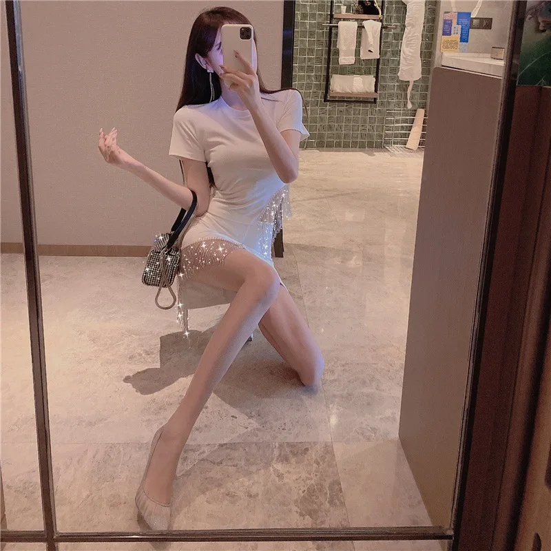 

2021 New Summer Women's Black Apricot Bandage Bodycon Sexy One Shoulder Skinny Vestidos Split Party Dress