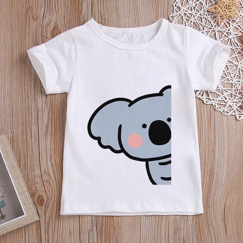 

Boys T Shirt Cartoon Koala Say Hello Printing Toddler Shirts Fashion Girls Tshirt Harajuku Design Short Shirt Kawaii Summer New