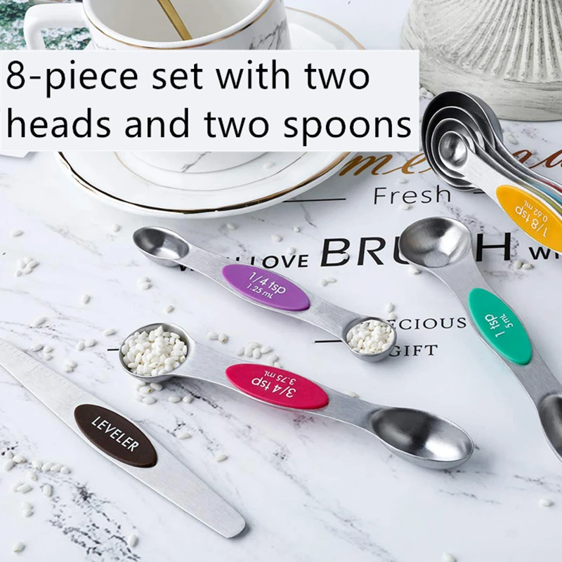 

8-piece magnetic double-head measuring spoon set, stainless steel measuring spoon, used for roasting tea and coffee kitchen meas