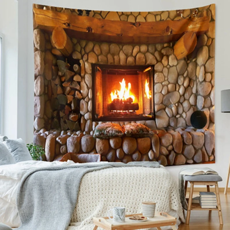 

Tapestry Fireplace Warm Feeling Beautiful Home Decoration Cool Polyester Thin Wall Hanging Cloth