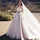 Роскошные свадебные платья LORIE с рукавом до локтя, 3D Цветочные кружевные пуговицы, ТРАПЕЦИЕВИДНОЕ свадебное платье, атласное Тюлевое искусственное платье