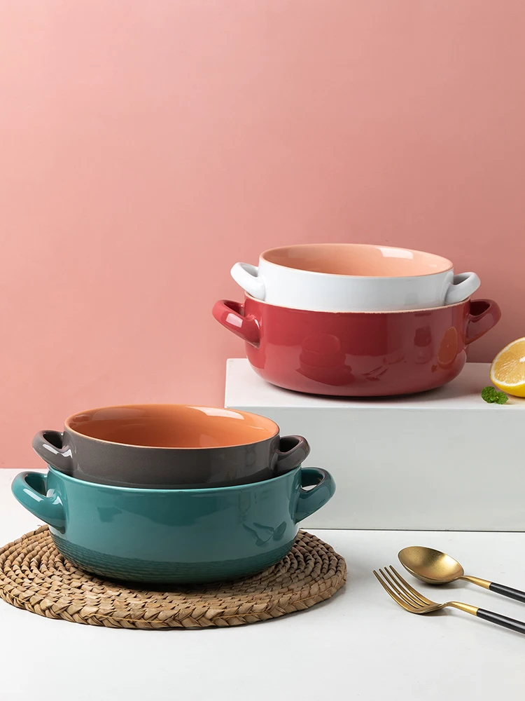 

Noodle bowl soup bowl large soup net celebrity soup basin household double ears with handles ceramic instant noodle bowl salad