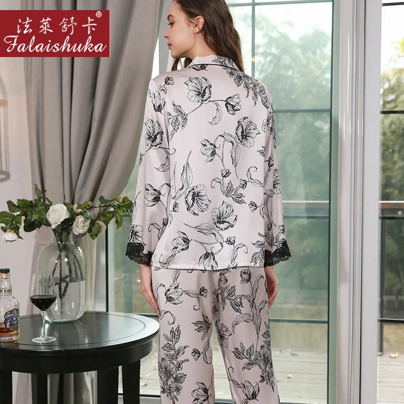 White Lotus 100% genuine silk pajamas sets women sleepwear Korean fashion Elegant pure natural silk womens pyjamas T8260