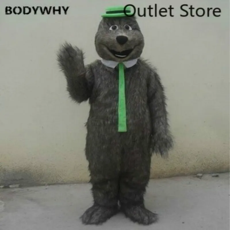 Длинный пушистый костюм талисмана с серым медведем и мышкой из мультфильма моль