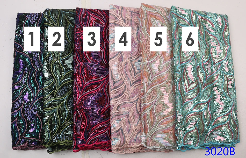 NIAI Sew African French Sequins Lace Fabric High Quality Lace Nigerian Tulle Mesh Lace Fabrics For Wedding Dress XY3020B-1