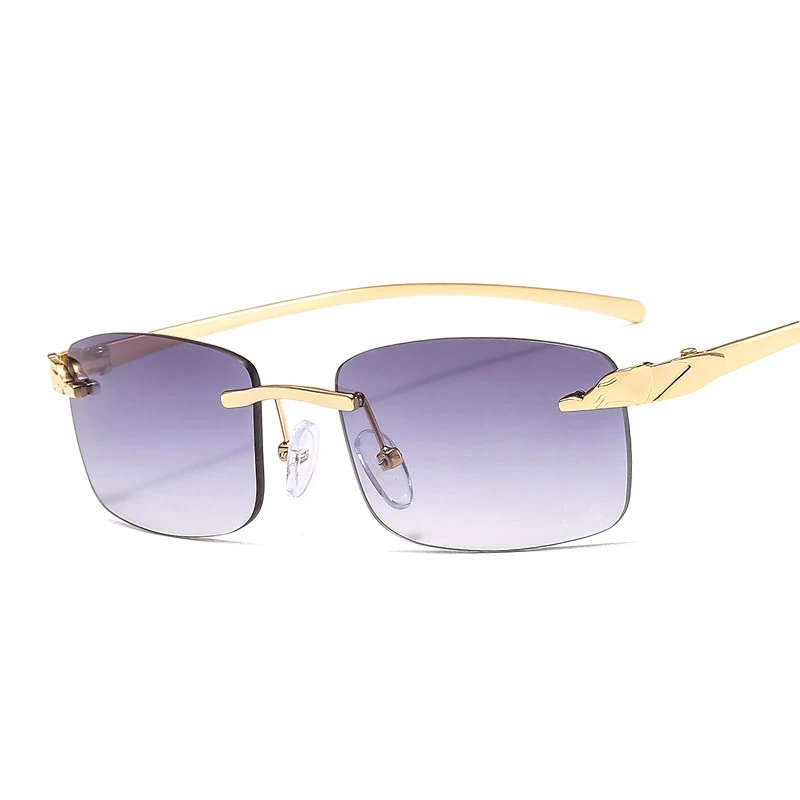 

Veshion Rimless Square Leopard Head Small Sunglasses Men Women Fashion Shades UV400 Vintage Glasses