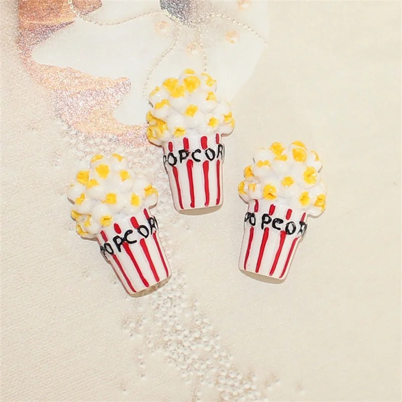 100pcs Cute Popcorn Resin Flatback Charms Simulated Food Pendant For Jewelry Making Diy Earring Keychain Floating Charm Craft