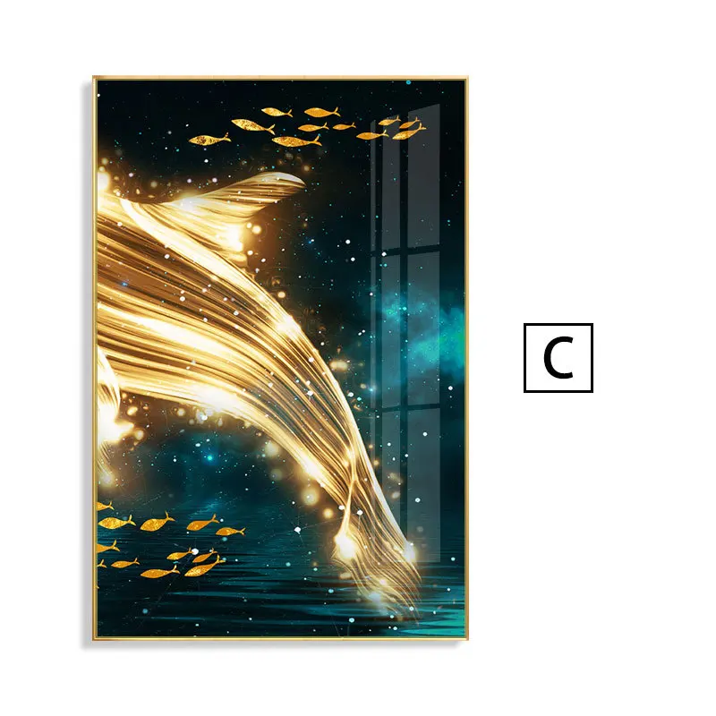 Whale Starry Sky Scenery Canvas Posters Wall Print Yellow Abstract Sea Animals Fish Combination Painting Living Room Decorative | Дом и сад
