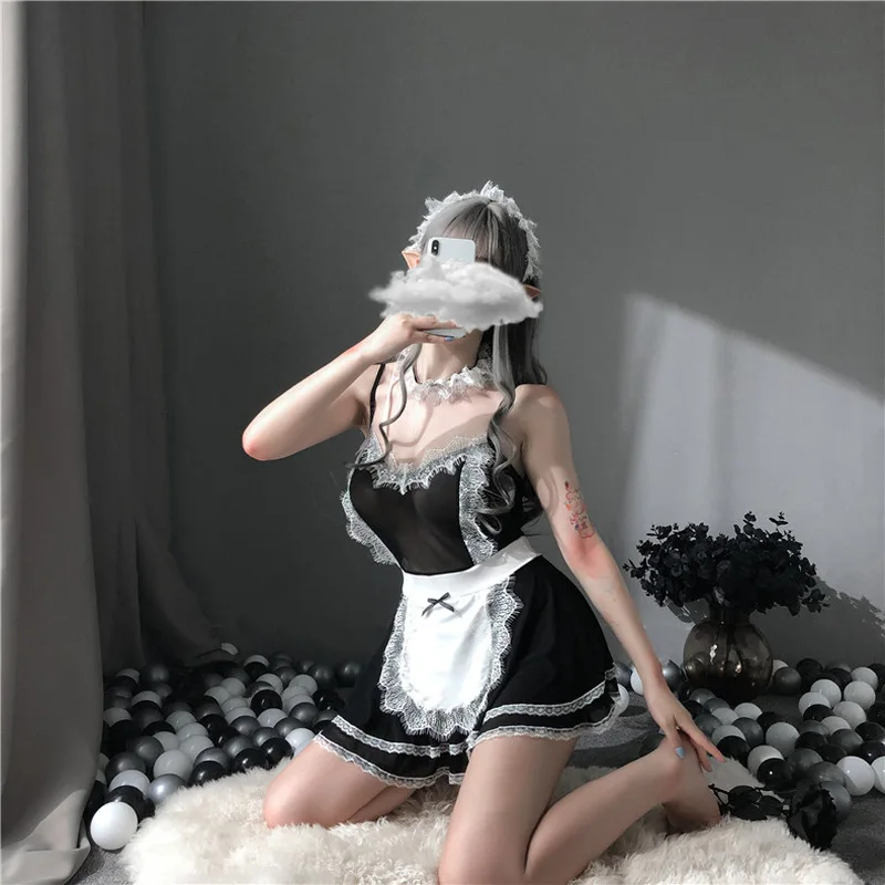 

Women's Sexy Maid Cosplay Roleplay Outfit Erotic Lingerie French Apron Babydoll Uniform High Quality Costume Q145