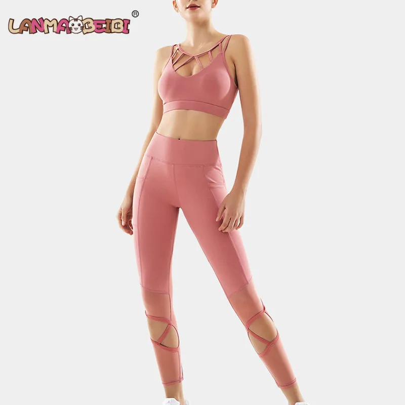 Женская спортивная одежда спортивный комплект для йоги с карманами бесшовные