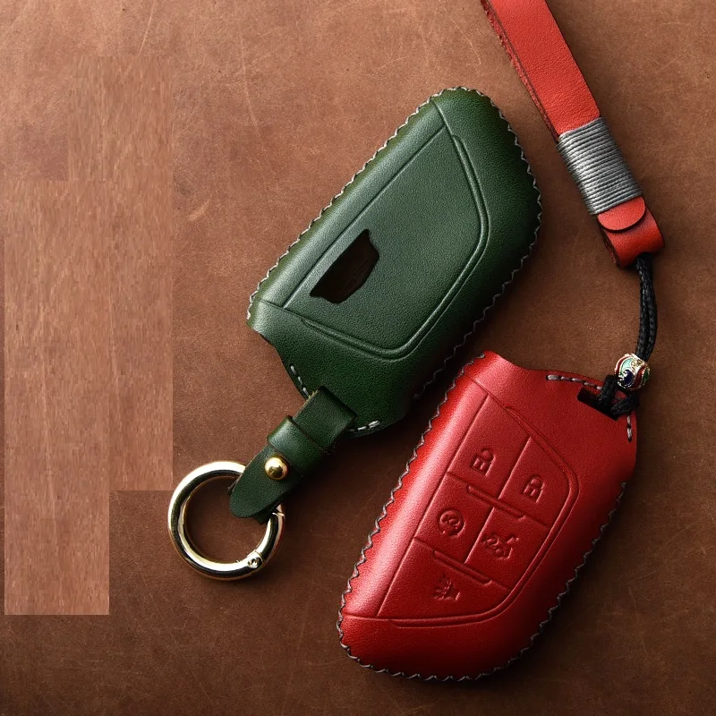 

Genuine Leather Car Key Cover key Case For Cadillac CT4 CT5 CT4-V C8 Corvette 2020 2021 Escalade