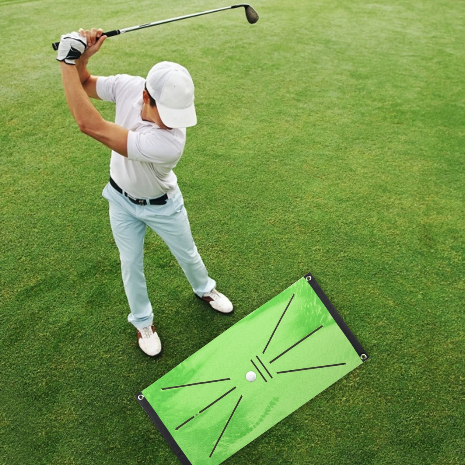 

Golf Swing Mat Hitting Batting Direction Mark Trace Indoor Home 30x60CM Golf Swing Training Pad W 3 Pcs Practice Ball