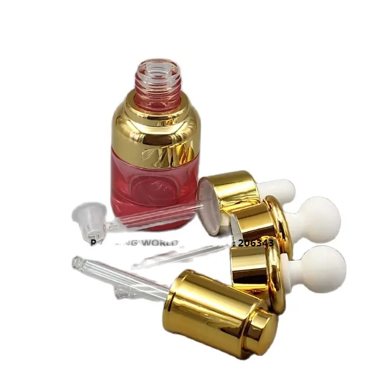 Розовая стеклянная бутылка с золотым плечом и воротником 20 мл Пипетка для