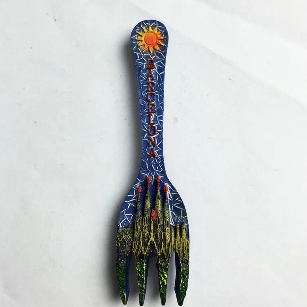 

BABELEMI Spain Sagrada Familia Fridge Magnet Tourist Souvenir Fork shaped Refrigerator Magnets Stickers Home Kitchen Decoration