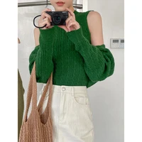 new simple and fashionable sweater women autumn winter pure color twist shawl vest two piece elegant ladies sweater green top