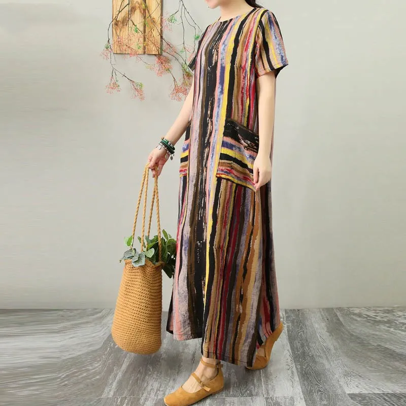 Хорошее женское Повседневное платье макси с коротким рукавом и круглым вырезом