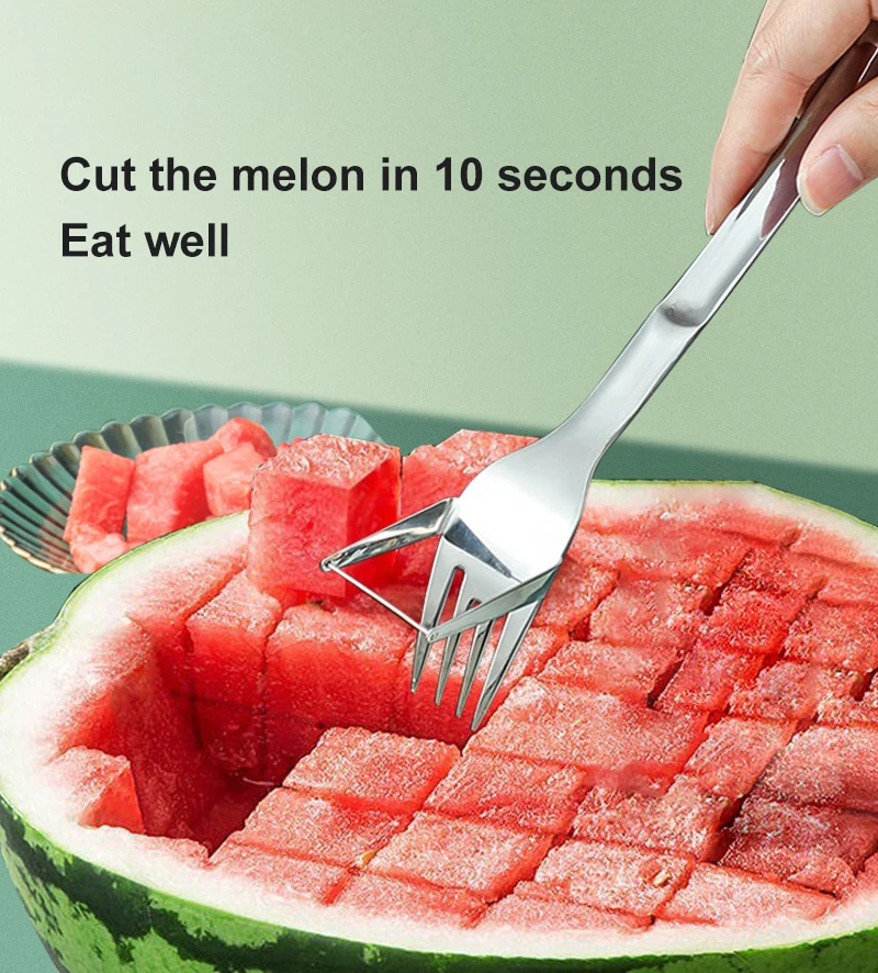 

Stainless Steel Multifunctional Fruit Fork Watermelon Cutting Artifact Watermelon Cubes Cutter Knife Watermelon Spoon Kitchen