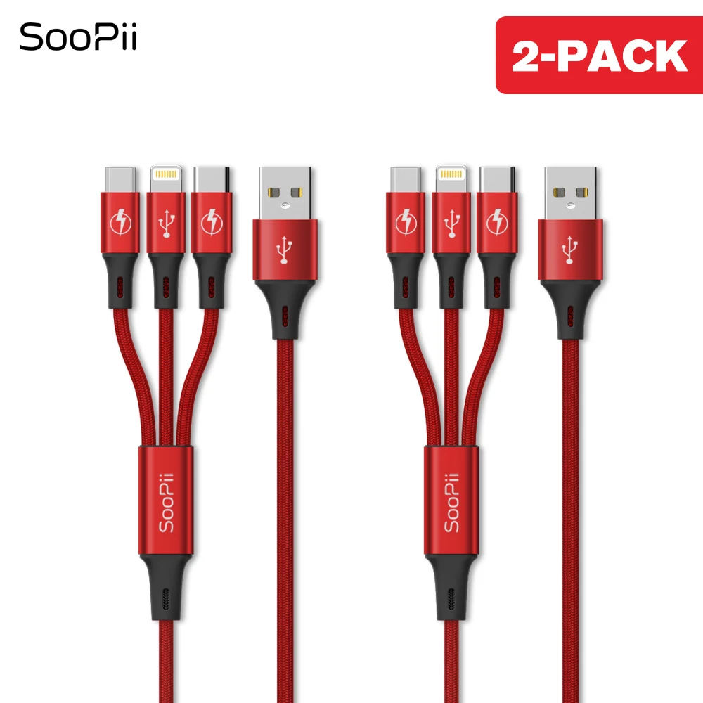S07 Red 2-pack SooPii 0,3 м/1,2 м 3 в 1 USB кабель для Iphone Micro USB кабель для устройств Android type-c 3A кабель для быстрой зарядки для samsung S9 - Тип штекера: S07 Red 2-pack