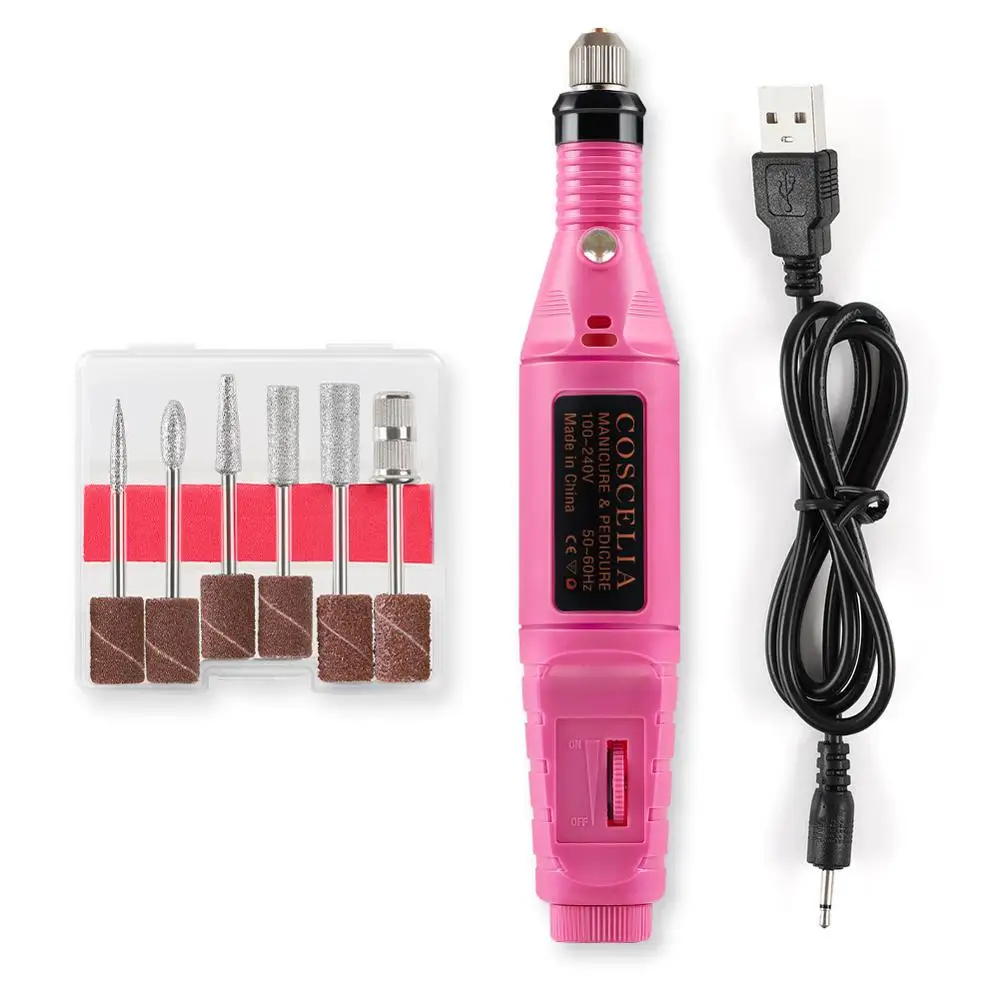 USB PINK COSCELIA фреза для маникюра с сверлами для ногтей Электрический маникюр ногтей дрель для дизайна ногтей фреза - Цвет: USB PINK