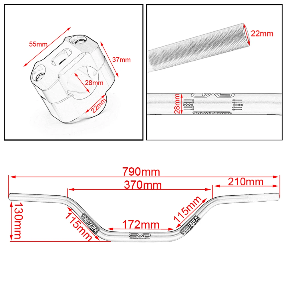 

High Handlebar Pads PRO Taper Grips CNC Clamp Fat Bar 1-1/8" Pit Bike Motocross Motorcycle 28mm For SX SXF EXC XCW EXCF