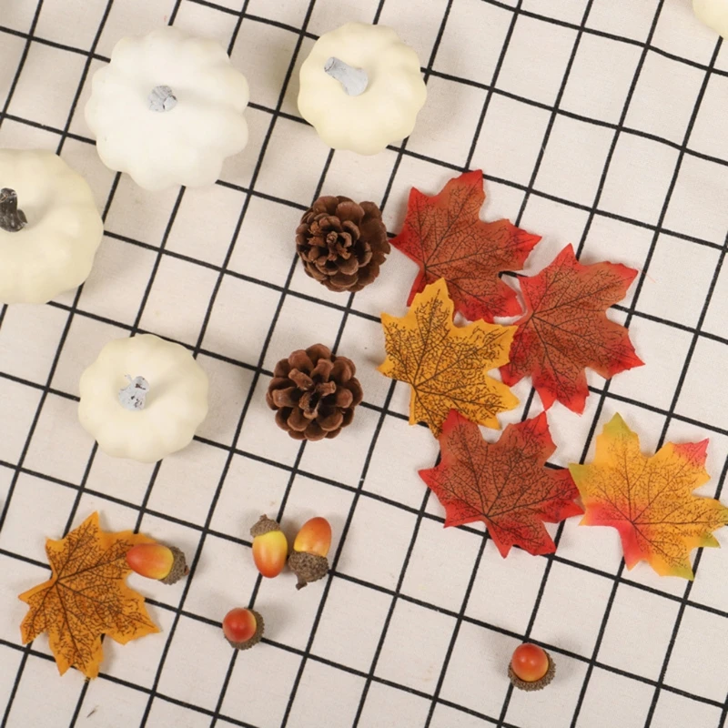 

Simulation White Pumpkin Maple Leaf Harvest Fruit Set for Thanksgiving Day