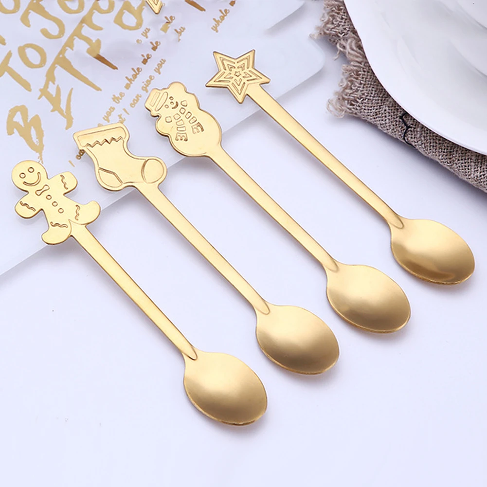 4 шт./компл. Рождественская кофейная нержавеющая сталь для ложек ложка Мороженое