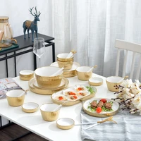 gold ceramic dinner set porcelain plate dish soup rice bowl dinnerware serving dish dessert home decor dinner plates tableware